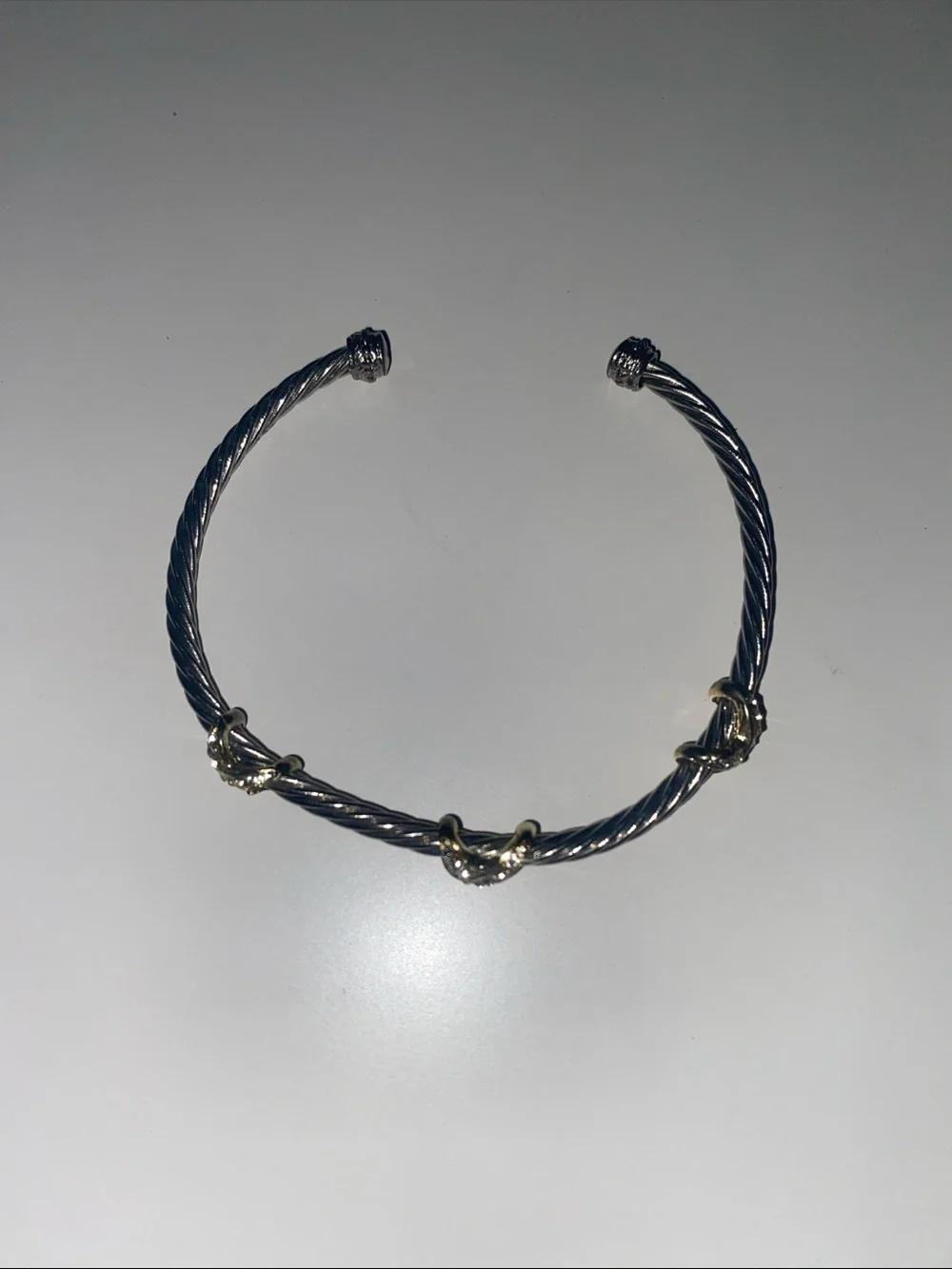 Silver-Tone Twist Cable Cuff Bracelet with Gold Accents